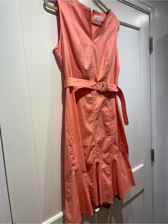 Calvin Klein Dresses & Skirts - Calvin Klein Coral Sleeveless V-Neck Belted Flounce Dress